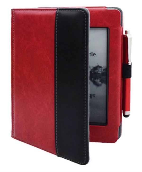 Cover - Læder fit rød & sort- til Kindle 8 & Paperwhite fra eBookReader