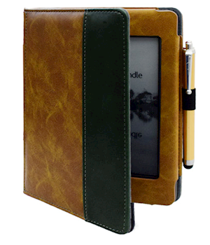 Cover - Læder fit brun & grøn- til Kindle 8 & Paperwhite fra eBookReader
