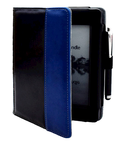 Cover - Læder fit sort & blå- til Kindle 8 & Paperwhite fra eBookReader